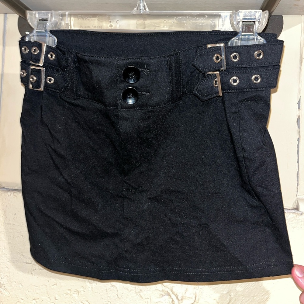 Black Mini Skirt with Buckle Details